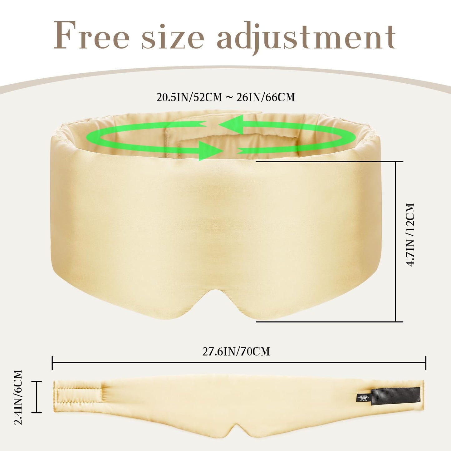 100% Mulberry Silk Sleep Mask Eye Mask for Women Man with Adjustable Band, for Side Sleeper Blackout Sleep Mask for Travel Rest and Office Large Size (Taupe)