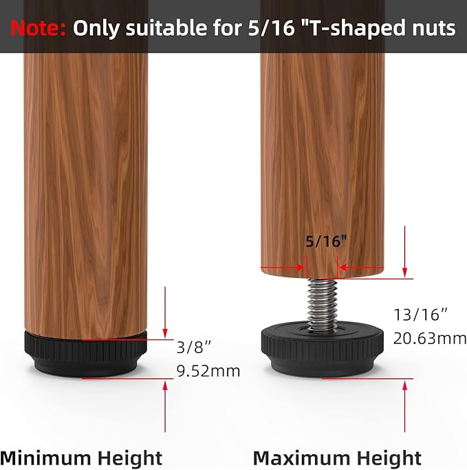 ONEHOME 16 Pack 5/16-18 Stainless Steel Adjustable Threaded Furniture Leg