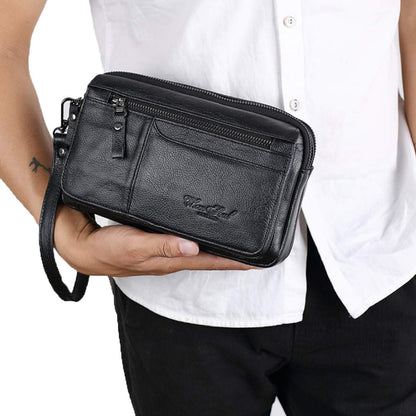 KPYWZER Leather Clutch Purse Wallet Men Wrist Bag, #00black, Business