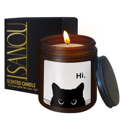 ISANOU Cat Candle,Gifts for Cat Lovers,Cat Mom Cat Lady Gifts,Cat Owner Gifts,Black Funny Cat Themed Gifts for Women,Cedar Fragrance Scented Candles,8 oz