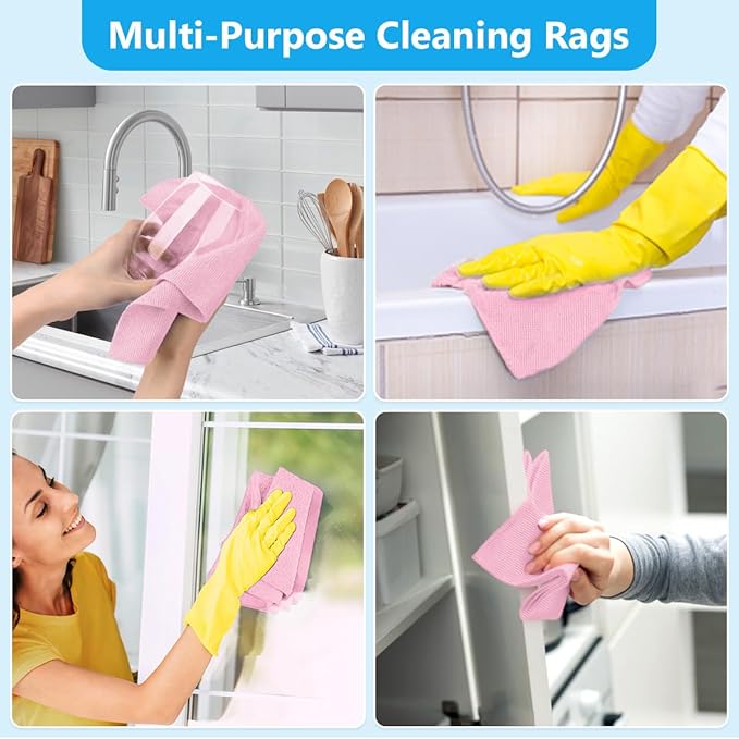GLIMGLINT Pink Microfiber Cleaning Cloth, 100 Pack Cleaning Rags, Ultra