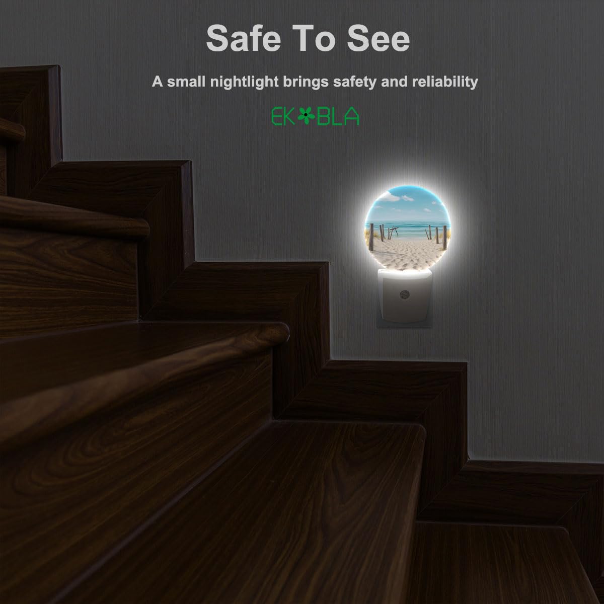 EKOBLA Beach Sand Ocean Night Light, Seaside Nature Scenery Night Lights Plug Into Wall with Dusk to Dawn Sensor, Energy Saving LED Night Lamp for Home Bathroom