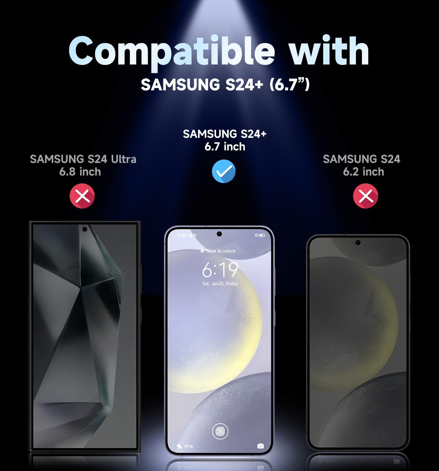MAGIC JOHN 2 Pack for Samsung Galaxy S24 Plus/ S24+ (6.7 inch) Tempered Glass Screen Protector, Auto Dust-Elimination Installation, Bubble Free, HD Clear, Shock-Resistant
