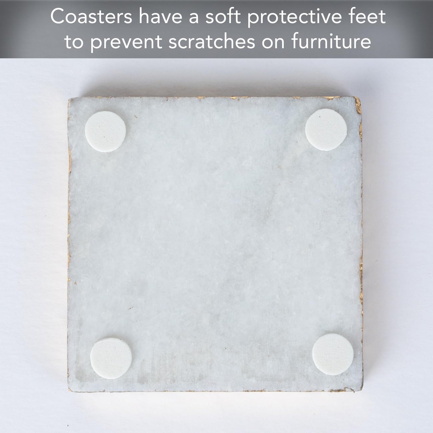 Thirstystone Square White Marble/Gold Edged Coasters (Set of 4), Multicolor