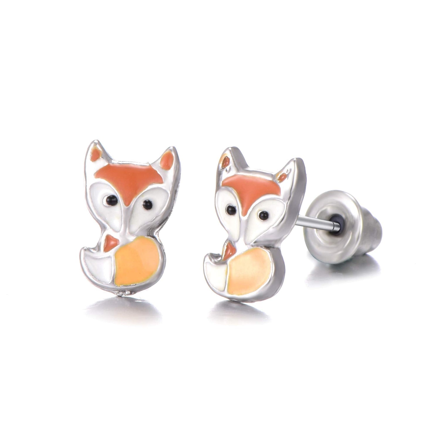 30 Pairs Stainless Steel Mixed Color Cute Animals Fox Heart Star Ladybug Bee Frog Mushroom Tree Daisy Umbrella Rose Gold White Pearl Stud Earrings Set (animal tree pearl)