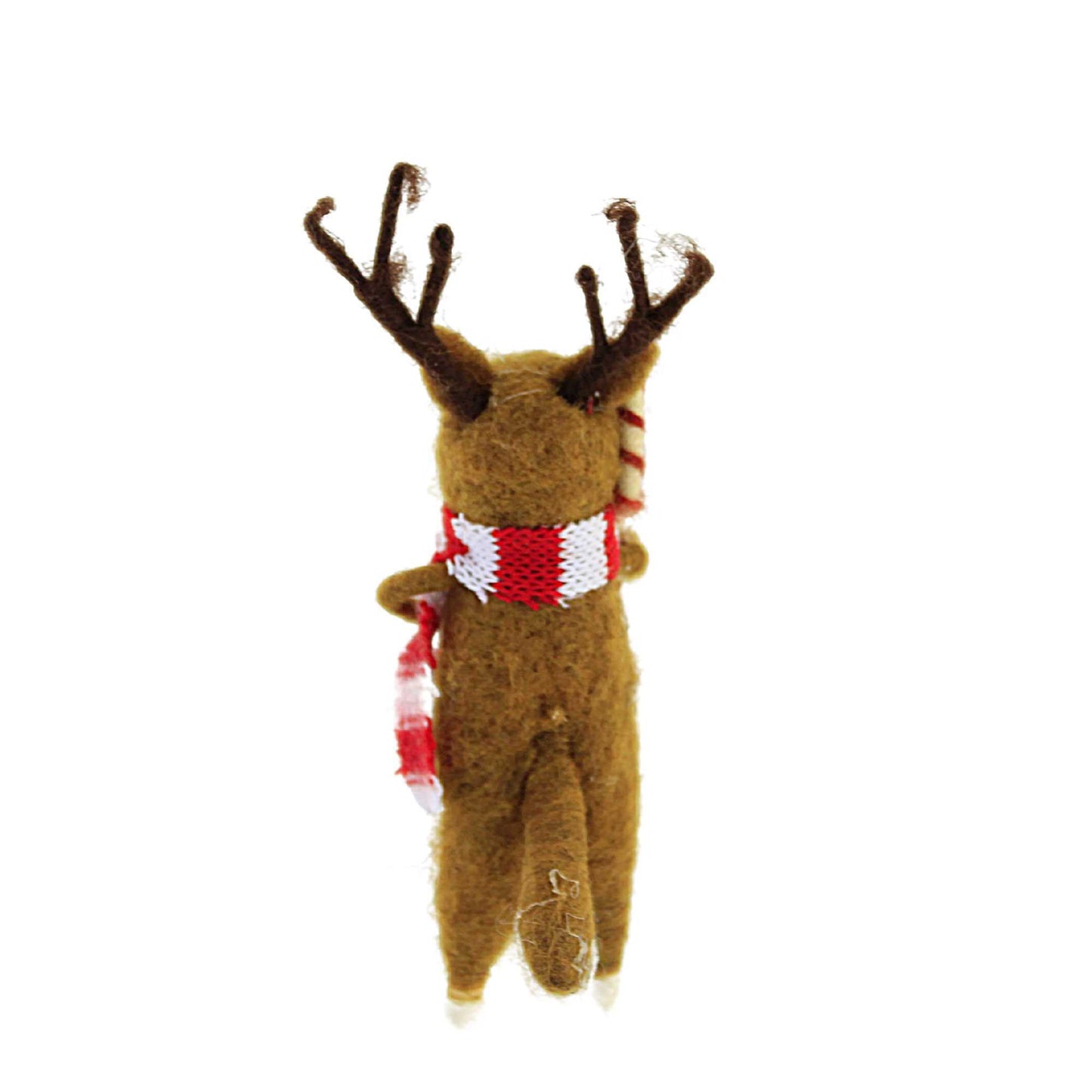 Primitives by Kathy Reindeer & Candy Cane Felt Collectible Critter, 5.5-Inch Handmade Wool Reindeer with Scarf & Candy Cane, Rustic Holiday Tiered Tray, Tablescape & Tree Decor