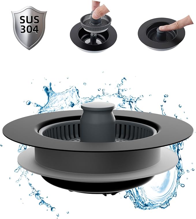 Hibbent Upgraded 3 in 1 Kitchen Sink Drain Strainer and Stopper Combo,
