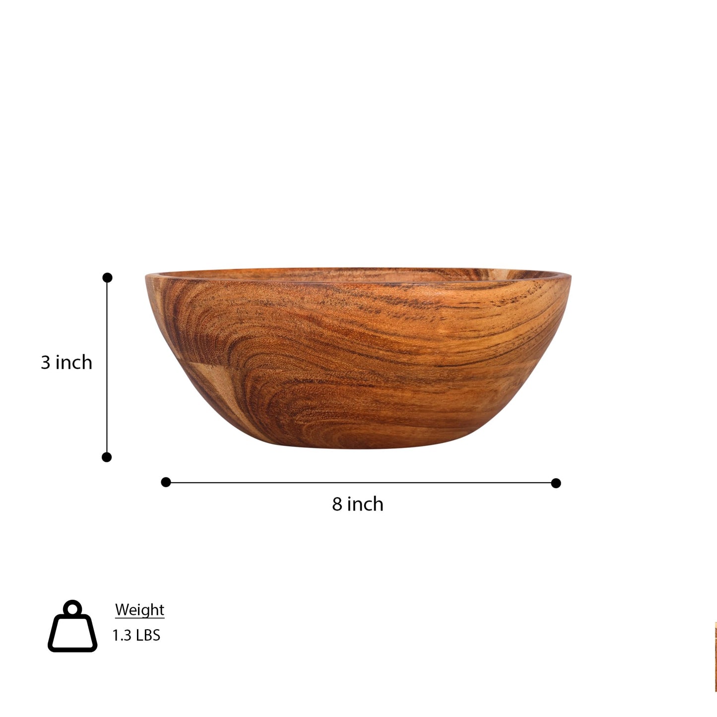 GoCraft Acacia Wood Bowl – 8 Inch Handcrafted Wooden Serving Bowl for Salad, Fruits, Snacks, Mixing or Display | Rustic Natural Finish | Decorative Tableware for Kitchen, Dining & Party Use