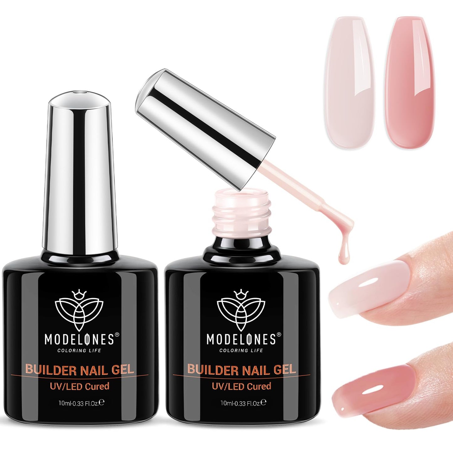 modelones Gel Nail Polish Set 2 Pcs 15ml French Manicure Kit White Nude Pink Jelly Sheer Gel Polish Soak Off UV LED Classic French Tip Gel Polish Natural Nail Art DIY Gift for Women
