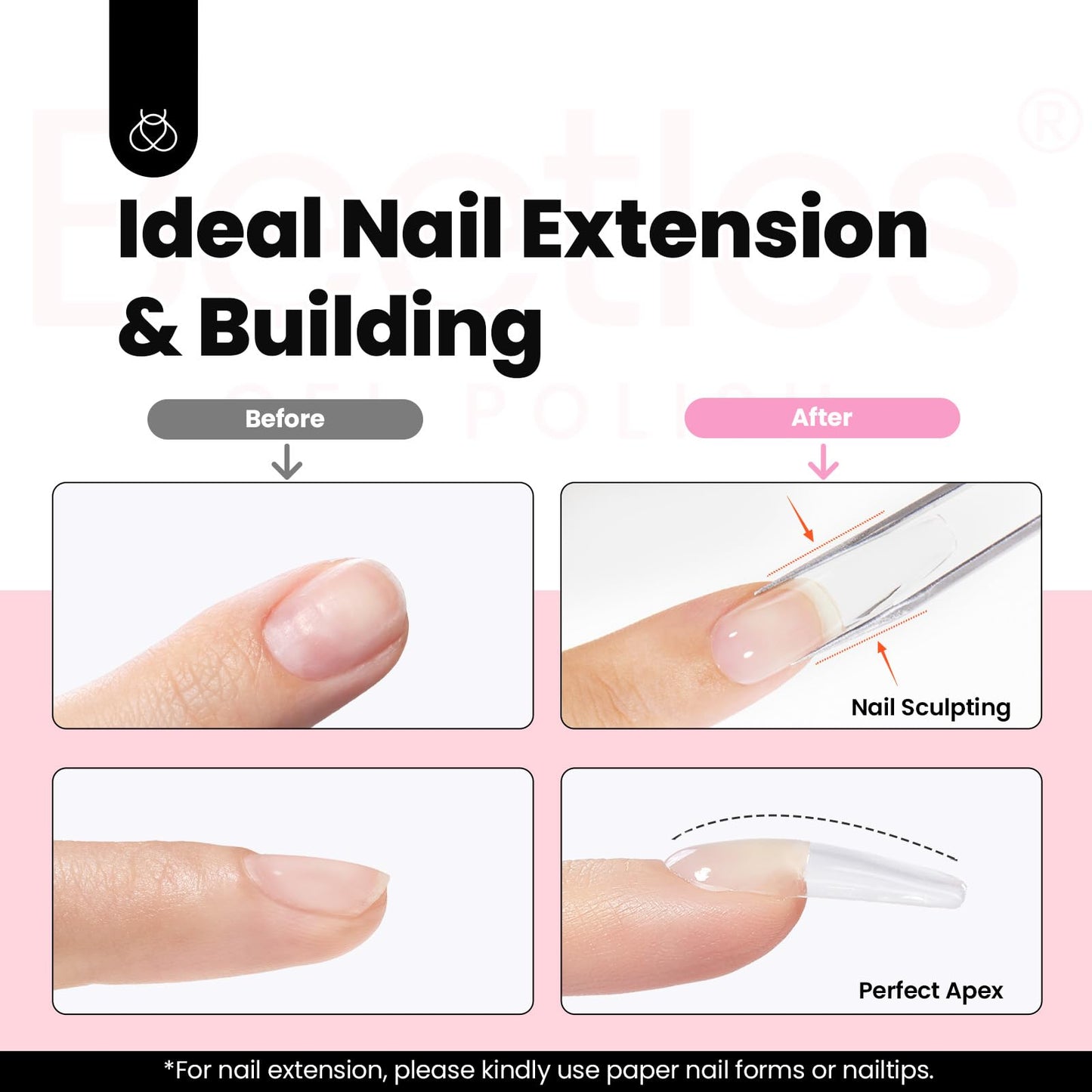 Beetles Hema Free Hard Gel for Nails,2.12 oz 9 in 1 Hard Gel for Nail Extension & Strengthening Broken Nail Repair with Flat Brush 100 Pcs Nail Forms UV LED Lamp Cured Salon Nail Technicians Women