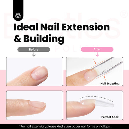 Beetles Hema Free Hard Gel for Nails,2.12 oz 9 in 1 Hard Gel for Nail Extension & Strengthening Broken Nail Repair with Flat Brush 100 Pcs Nail Forms UV LED Lamp Cured Salon Nail Technicians Women