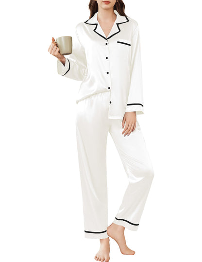 Ekouaer Satin Pajamas Set for Women Long Sleeve Pants Pj 2 Piece Lounge Set