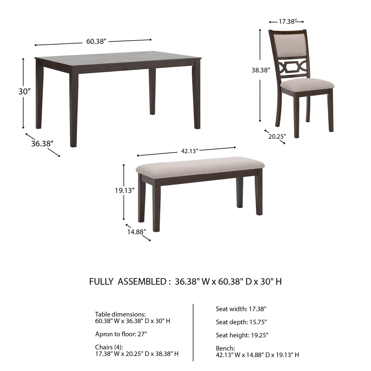Signature Design by Ashley Langwest Dining Room Table Set, 4 Upholstered Chairs and Bench, Seats 6, Cushioned Seats, Wood, Cherry Brown