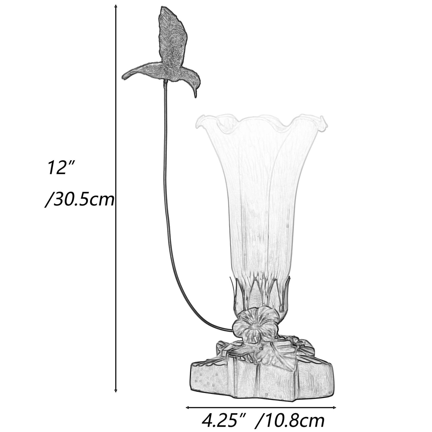 Bieye LL102 Hummingbird Flying Over Lily Flower Blown Glass Table Lamp for Home Decor (White Indigo, 4.25Wx12H)