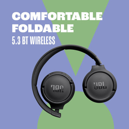 JBL Tune 520BT - Wireless On-Ear Headphones, Up to 57H Battery Life and Speed Charge, Lightweight, Comfortable and Foldable Design, Hands-Free Calls with Voice Aware (Black)