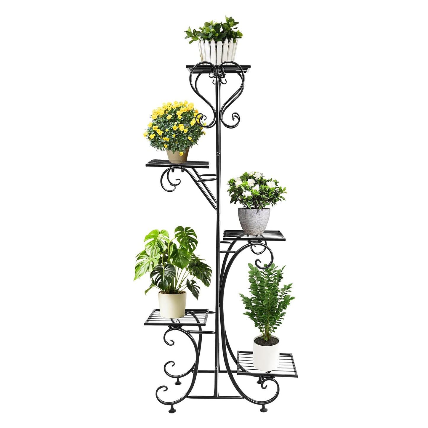 5 Tier Metal Plant Stand Indoor Outdoor, Upgraded Tall Iron Spiral Corner Plant Shelf- Tiered Storage Flower Pot Holder Display Organizer for Balconies, Living Rooms, Courtyards, Gardens, Black