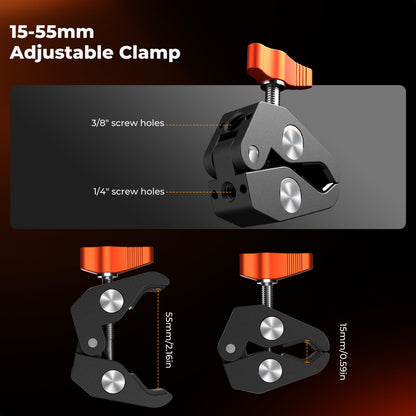 K&F CONCEPT 9.8" Magic Arm Clamp Kit with 1/4" & 3/8" Thread Screw 360° Ball Heads Articulating Magic Arm Camera Mount for Monitor, Flash, LED Light, Microphone, Camera Cage, Action Camera