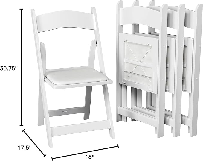 Simplex Furniture Modern White Resin Foldable Chair - Set of 72 Pack, Stackable, Indoor/Outdoor, Lightweight, Rental Grade, Foldable Chairs with Padded Seats