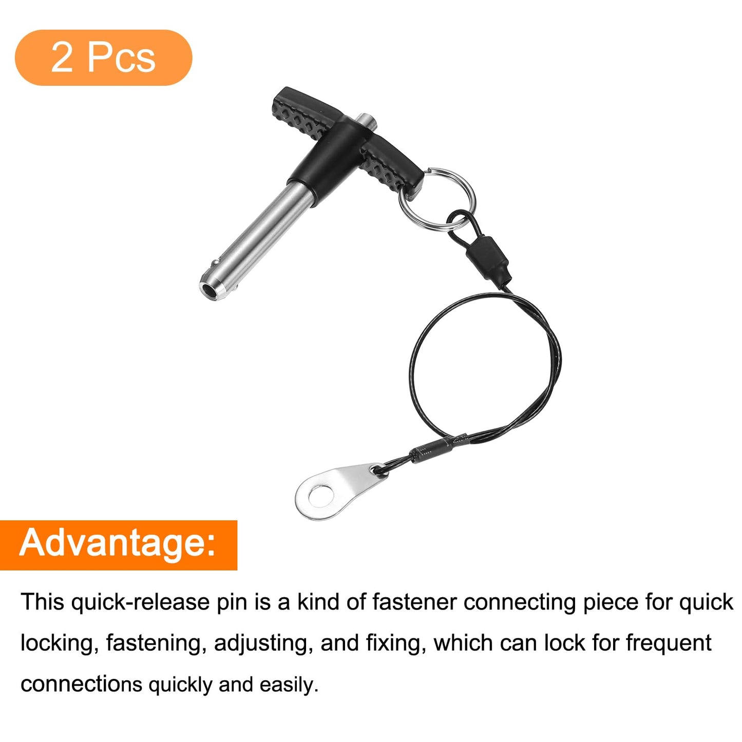 uxcell 2Pcs T Handle Lock Pins, 8mm x 30mm Usage Length Stainless Steel Push-Button Quick Release Pin