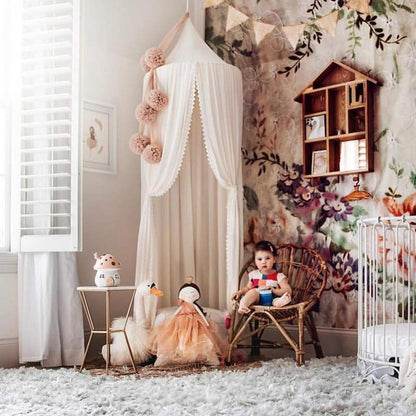 Children Bed Canopy Round Dome, Nursery Decorations, Mosquito Net, Kids Princess Play Tents, Room Decoration for Baby