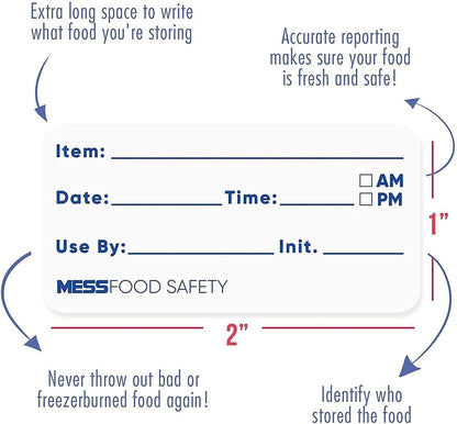 MESS Dissolvable Food Labels, 1x2, 200/Roll - Dissolves in 30 Seconds or Less - Removable Pantry, Meal Prep & Food Storage Labels – Canning & Freezer Use