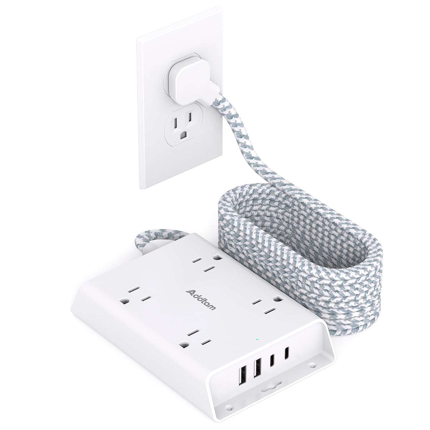 Surge Protector Power Strip, Addtam 5 ft Flat Plug Extension Cord with 4 USB Wall Charger(2 USB C Port), 4 Widely Outlets Desk Charging Station, Home Office and College Dorm Room Essentials
