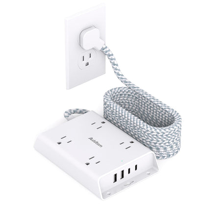 Surge Protector Power Strip, Addtam 5 ft Flat Plug Extension Cord with 4 USB Wall Charger(2 USB C Port), 4 Widely Outlets Desk Charging Station, Home Office and College Dorm Room Essentials