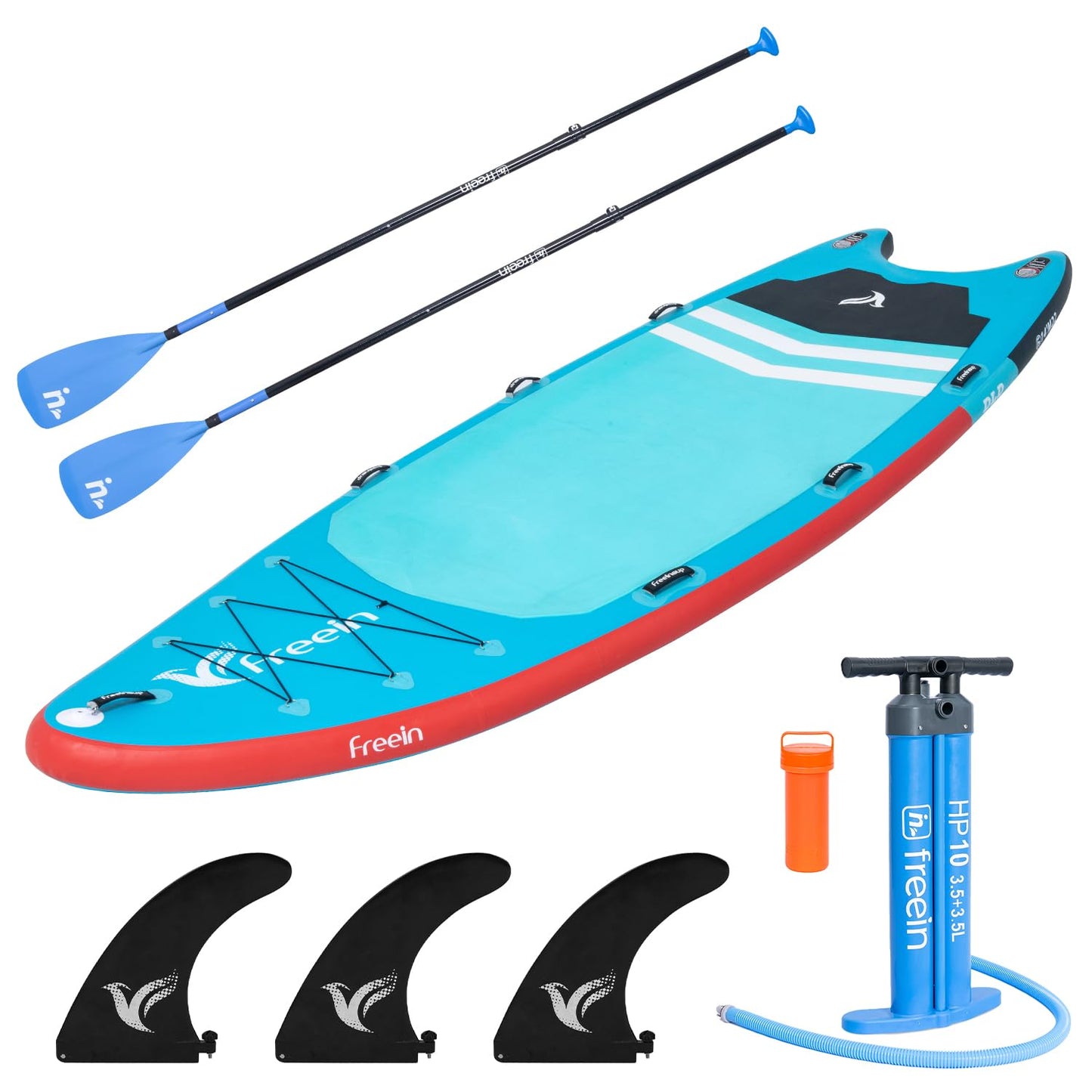 Freein 14’ Inflatable Team SUP, Extra Large Stand Up Paddle Board for Multi Person, Dual-Action Hand Pump, Adjustable Paddle, Complete Kit