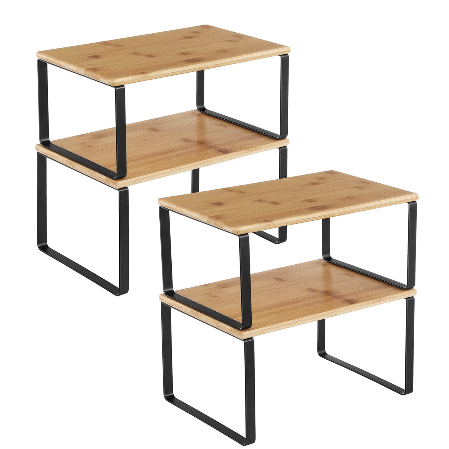 SONGMICS Cabinet Organizer Shelf, Set of 4 Kitchen Counter Shelves, Kitchen Storage, Spice Rack, Stackable, Expandable, Metal and Engineered Wood, Cloud White and Natural Beige UKCS010N01