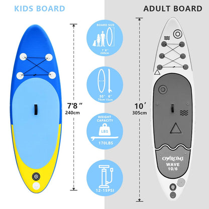 Kids Stand Up Paddle Board with Inflatable SUP Accessories, Non-Slip Comfort Deck Inflatable Paddle Board for Kid, Durable, Lightweight Fin for Youth & Kids (Blue/Yellow, 7'10"X 30"X 6")
