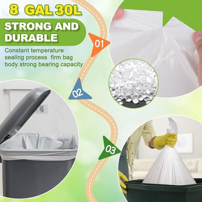 SWIHELP Medium Garbage Bags 8 Gallon /30 Liter Trash Bags Wastebasket Bin