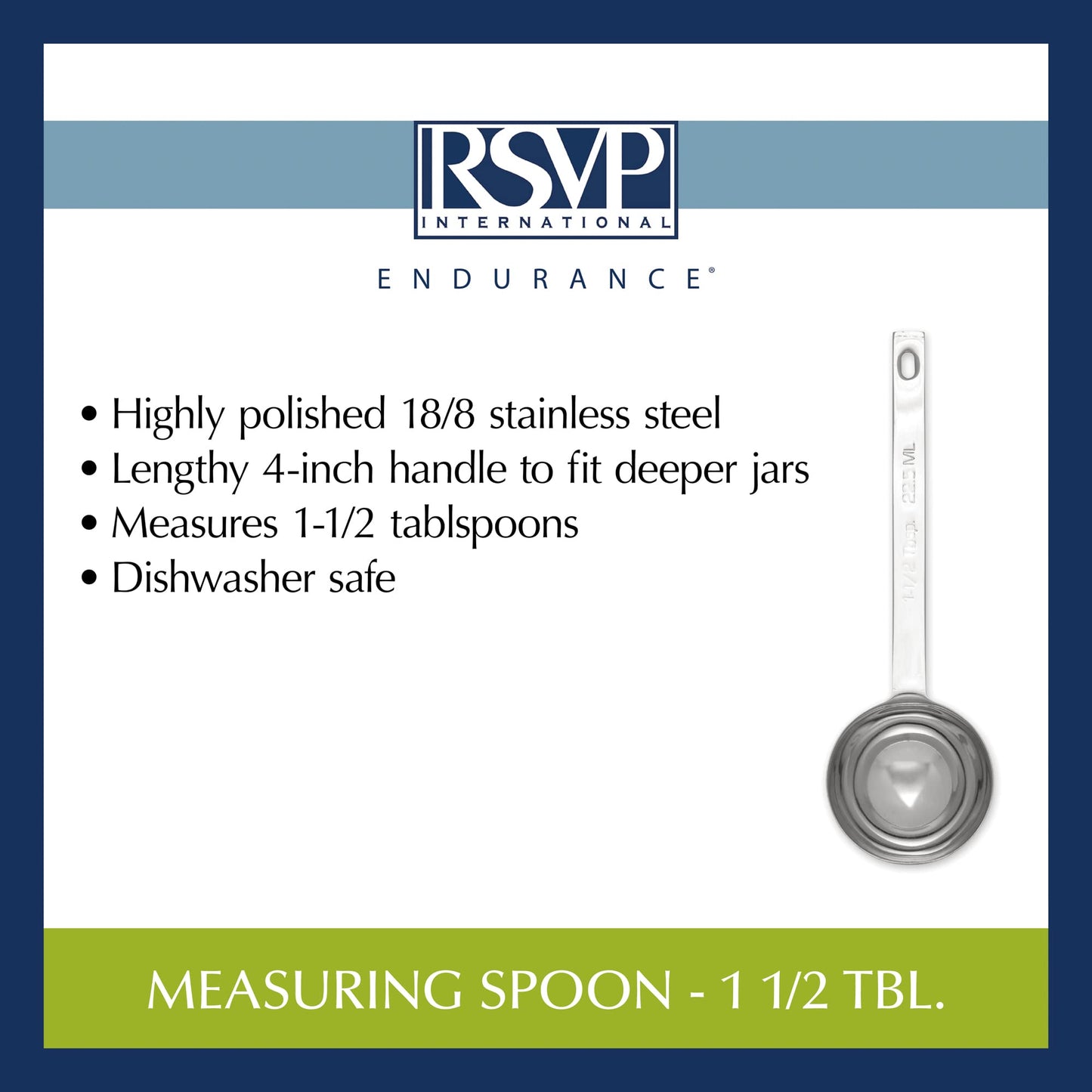 RSVP International Endurance Kitchen Collection Open Stock Measuring Spoon, Stainless Steel, Dishwasher Safe, 1.5-Tablespoon