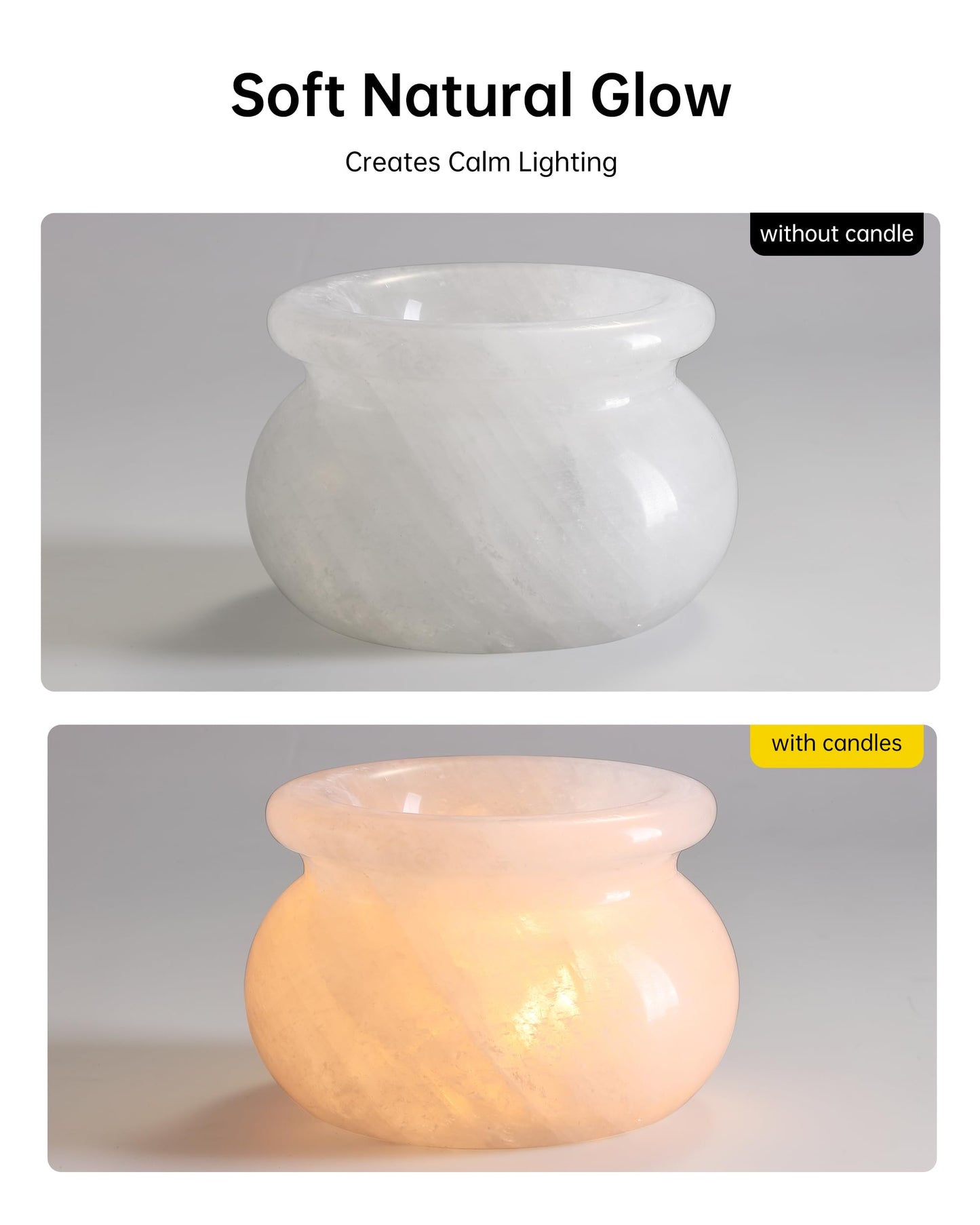 Natural Calcite Tealight Candle Holder, Crystal Bowl, Hand Carved Solid Stone Bowl, Unique Crystal Pattern, Decorative Candle Holder for Home Decor, Bathroom, Meditation, Gift