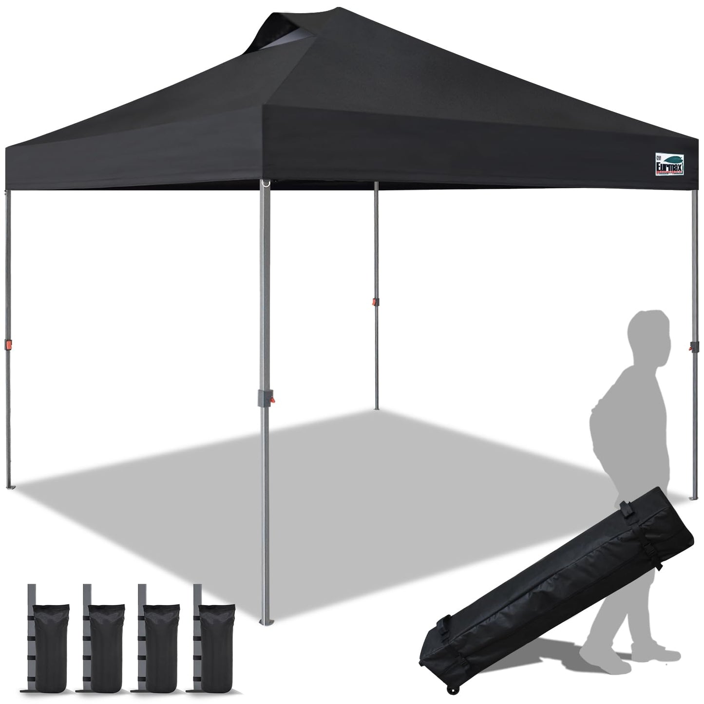 Eurmax USA NOMATTER ONE-Person Open&Close 10x10ft Pop Up Canopy Tent，Portable Shelter Canopy for Outdoor Events，Instant Canopies, Temporary Sunshade,Bonus 4 Sand Bags(Black)