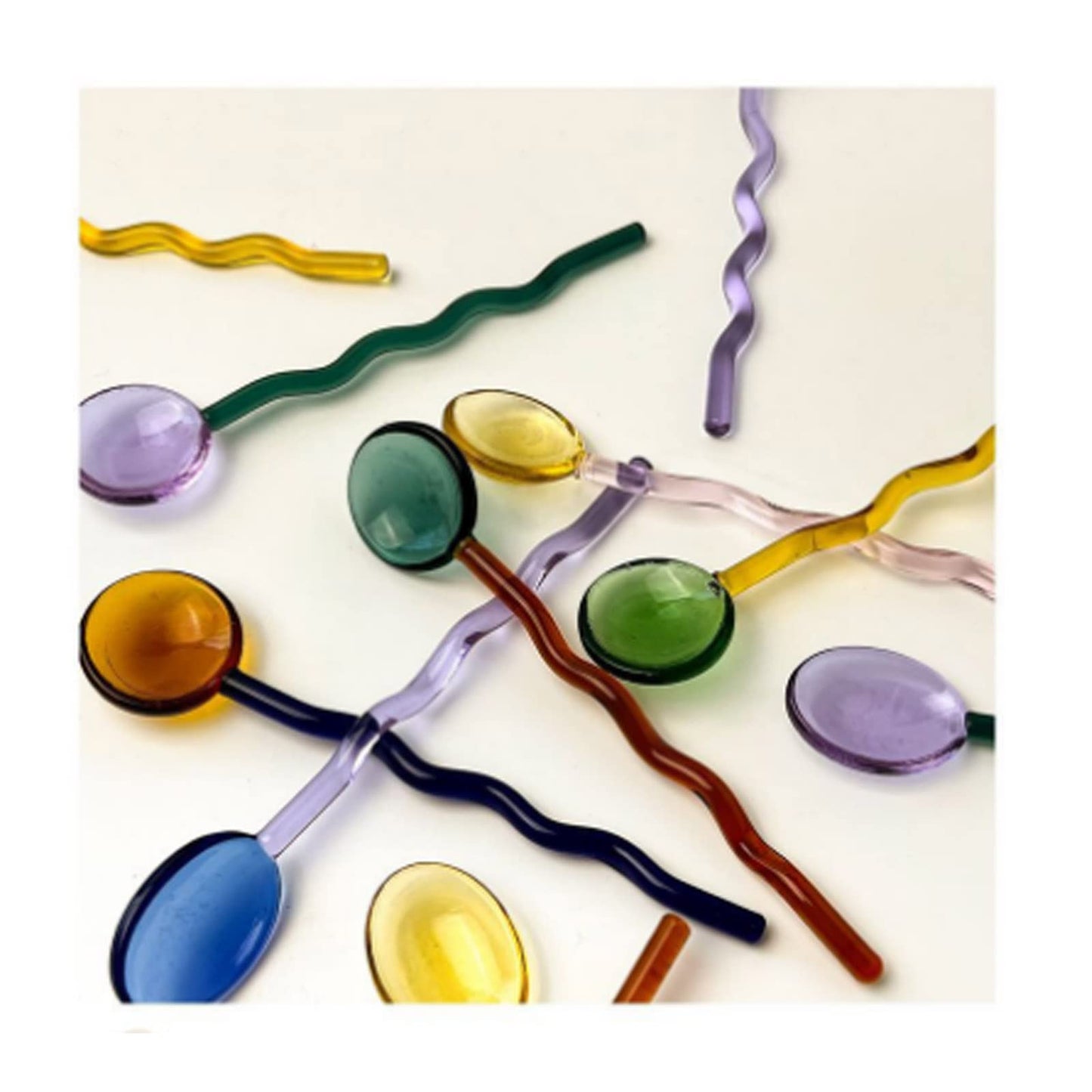 TMXAOK 7 Pieces Clear Glass Stirring Spoons Transparent Crystal Teaspoons Milk Cocktail Cold Drinks Mixing Spoon Swizzle Sticks Stirrers Salt Sugar Scoop with Curved Handle for Bar Banquet Party, A