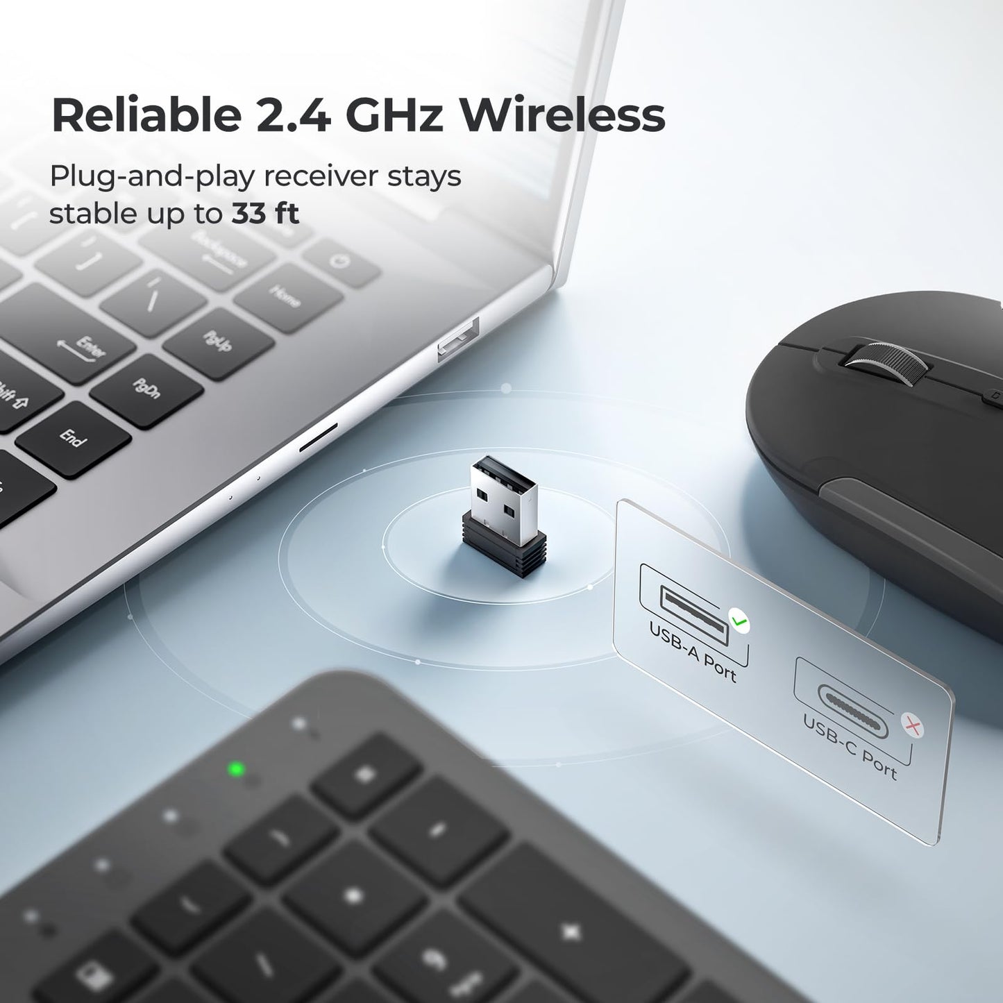 Wireless Keyboard and Mouse Set, iClever Keyboard and Mouse Rechargeable Full Size with Numeric Keypad, Energy Saving 2.4G USB Ultra Slim Silent Wireless Keyboard for Mac OS/Windows/Computer/Laptop