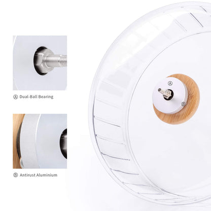 Niteangel Super Silent Hamster Exercise Wheels - Quiet Spinner Hamster Running Wheels with Adjustable Stand for Hedgehog Gerbils Mice Or Other Small Animals (Small, Transparent)