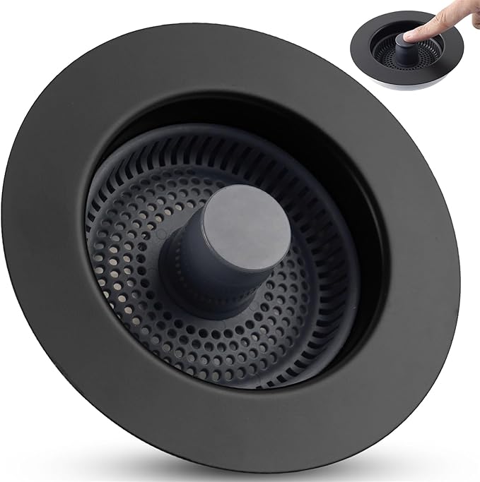 Universal 3 in 1 Kitchen Sink Drain Strainer Stopper Combo, Anti-Clog and Easy