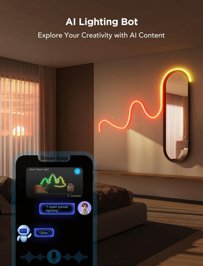 Govee RGBIC Neon Lights, LED Smart Neon Rope Light 2 Works with Matter, Alexa, Google Assistant, Custom DIY Neon Strip Lights for Bedroom and Holiday Decor, Softer Material, 32.8ft, White