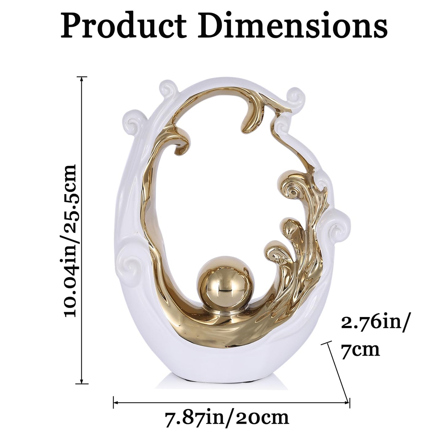 LINYTHER Abstract Ceramic Sculpture, White and Gold Modern Tabletop Statue Wave-Inspired, for Home Decor, Decorative Accent for Shelf, Mantel, Coffee Table, Console or Entryway