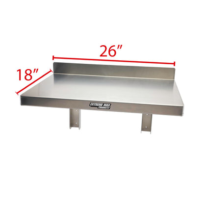 Extreme Max 5001.6314 Wall-Mounted Folding Aluminum Work Bench for Enclosed Race Trailer, Shop, Garage, Storage - 26" x 18", Silver