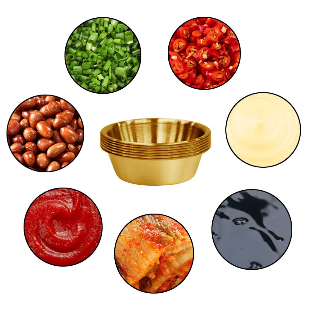 10Pack 2.3OZ Stainless Steel Sauce Dish, Seasoning Dishes, Premium Sushi Dipping Bowl Saucers, Metal Ramekins, Mini Appetizer Plates, Individual Condiment Sauce Cups (Gold)