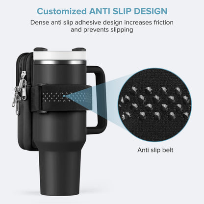Water Bottle Pouch For Stanley Cup 40oz 30oz, Running Water Bottle Bag for Cards, Keys, Phone, Gym Accessories For Men Women, Travel Tumbler Mug Pouch Compatible With Stanley, Simple Modern(Black)