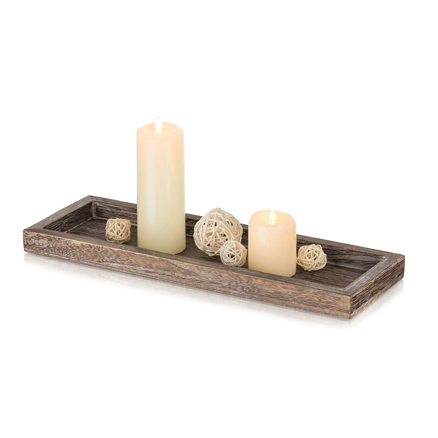 Romadedi Rustic Decorative Wood Candle Tray - 15" Wooden Long Narrow Tray Candle Holder, Farmhouse Small Trays for Coffee Table Centerpieces Dining Room Kitchen Countertop Home Decor, Brown