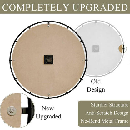 EMAX HOME 24 Inch Large Farmhouse Wall Clock, Rustic Antique Wood with Metal Circle and Large Engraved Numerals, Silent Battery Operated Wall Clock for Office Kitchen Bedroom Living Room