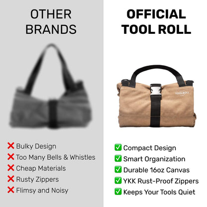 Official Legacy Tool Roll Bag - Easy to Carry 5-Pocket Roll Up Tool Bag - Durable Canvas, Rust-Proof YKK Zippers, Secure Buckle - A Loving Gift for Dads, Mechanics, Electricians & Hobbyists| ArmyGreen