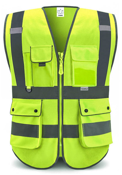 XIAKE High Vis Vests 8 Pockets Reflective Safety Vest Waistcoats for Men Women, Meets ANSI/ISEA Standards(Yellow,X-Large)
