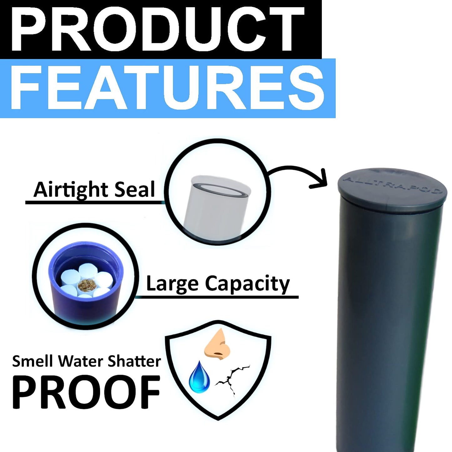 Alltrapod - Large Capacity, Fully Smell Proof, Water Proof Containers - Bundle of 6 (Red, Blue, Green, Pink, Purple, Orange)
