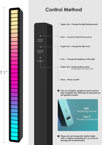 Soulpunk RGB Rechargeable Sound Control Light, Voice-Activated Pickup Music Rhythm Lights, Ambient Light, for Car, Gaming Room Decorations（4Pack）