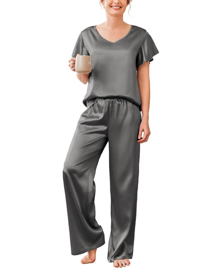 Ekouaer Women's Satin Silky Pajama Set 2 Piece Short Sleeve Shirt with Long Pants Pjs Sets Soft PJ Loungewear S-XXL